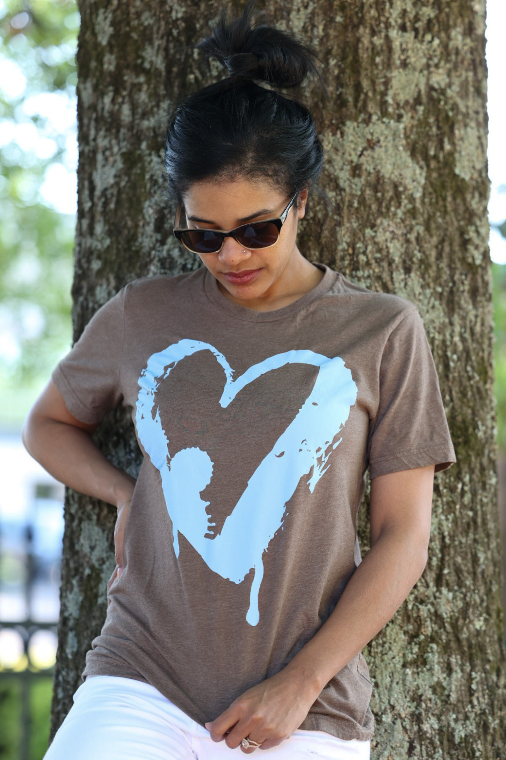 Real Love Lives Free Heart Brown & Carolina Blue Tee